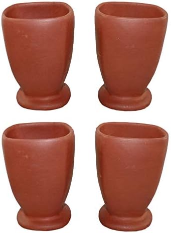 Чаша от естествена глина и кал, Органичен Бира глинено чаша кафяв цвят (комплект от 4 броя) е Полезна за здравето
