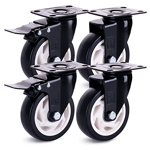 H & S Тежки 2-цолови колела за мебели на колела - каруци - 4 колела със спирачки за градинска мебел – Черни мебели колела с въртящи се глави на двойни шарикоподшипниках