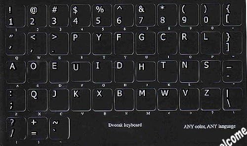 Етикети към клавиатурата Dvorak с Непрозрачен Черен фон за Настолни компютри ПРЕНОСИМИ компютри
