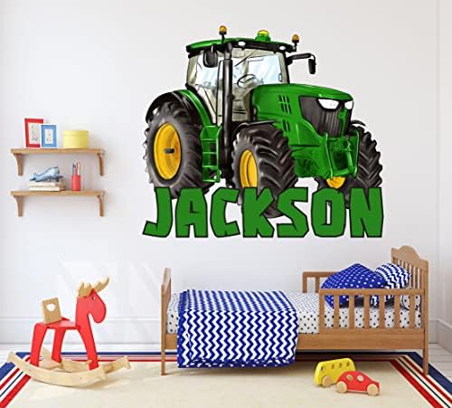 Стикер на трактор - боядисани стени с името за деца - по Поръчка на Стикери за стена с името за Спални Момчета - Персонализирана Декор на стените на селскостопанския трактор