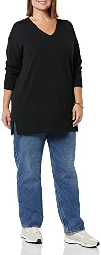 Лесен женски пуловер-туника Essentials с дълъг ръкав и V-образно деколте (на разположение в големи размери)