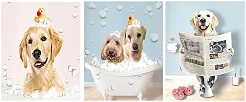 Стенен декор за баня със сладък куче, Декор за баня със сладък куче,Стенен декор за баня с кучето, Стенен декор за тоалетна с участието на кучета, седнала на тоалетна