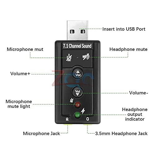 7.1-Канален USB Външна Звукова Карта Аудиоадаптер USB 2.0 3,5 мм Жак за Свързване на Микрофон Слушалки за Windows, Mac OS, Linux