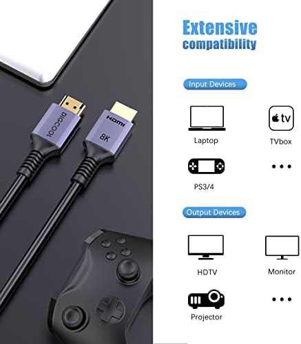 Кабел DIGCOOL 8K HDMI 3,3 ft / 1 М, високоскоростен HDMI кабел 2.1 с поддръжка на 48 gbps 4K при 120 8K Hz при 60 Hz, Dolby 7.1, DTS-HD, HDCP 2.2 и 2.3 за PS5, PS4, Xbox, Roku, Apple TV, HDTV, Blu-ray, КОМПЮТРИ и други устройства