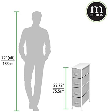 mDesign Тесен Шкаф за съхранение на вещите във формата на кула с 4 Подвижни Плат чекмеджета - Стоманена Рамка, Органайзер с дървени плотове за Спални, коридор, кабинет - Колекция Lido - Сив
