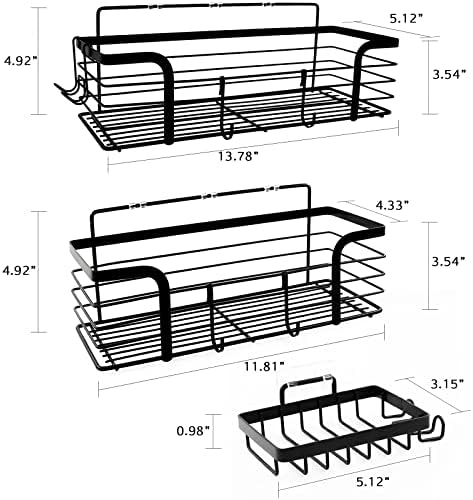 MBR FORCE Shower Caddy, 3 опаковки, Залепваща на срока за душа в Банята, Органайзер за душ от Неръждаема Стомана Голям Капацитет, с Рафтове, куки, Без пробиване, Устойчиви На ко?