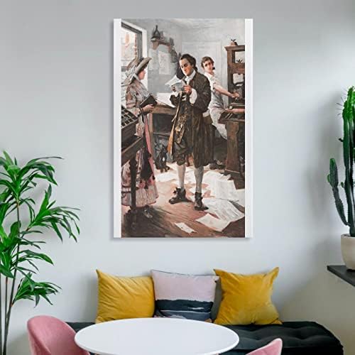 Бенджамин Франклин Принтер Художествен Плакат Живопис с маслени Бои на Стената Художествени Картини на Платното за Декора на Стените Начало Декор Декор Хол Естетически 12x18 инча (30x45 см) В стил рамка