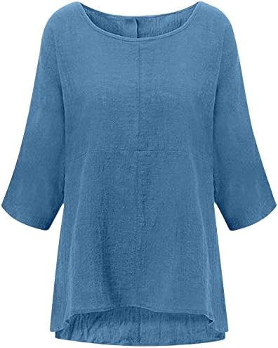 Дамски Модни Однотонная Свободна Тениска с кръгло деколте и 3/4 ръкав, Пуловери, Блузи, Тънки Свободни Основни върхове