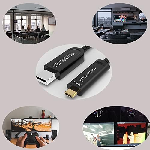 оптичен кабел USB A-C с резолюция phoossno UL CMP 3,1 10 Gbit/s на 50 метра Съвместим с Microsoft Azure Logitech Camera Aver & Vaddio & Barco ClickShare Сензорен екран Kinect Intel RealSense