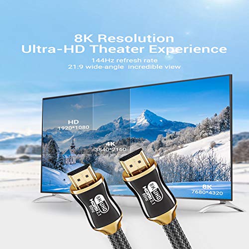 Кабел NIUBB 8K HDMI 50 метра, кабел 2.1 HDMI 50 метра Подкрепя 48 gbps, 8K @ 60Hz, 4K @ 120Hz HDR, 3D, Dolby Vision, Dolby Atmos е Съвместим с всички телевизори, Xbox, PS5, PS4 (с корпус от легирана)