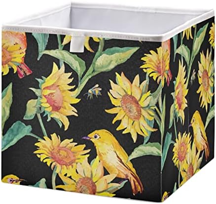 Акварел на Слънчогледа Кошница за съхранение на Птици за Рафтове Сгъваема Кутия За Съхранение на Кутии с Плат Чекмеджета Кубични Играчки Организаторите за Килер Б
