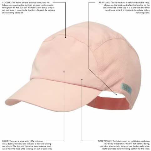 Бейзболна шапка от микрофибър BUILTCOOL за възрастни - Мъже и жени, Охлаждаща бейзболна шапка за бягане, тенис и голф