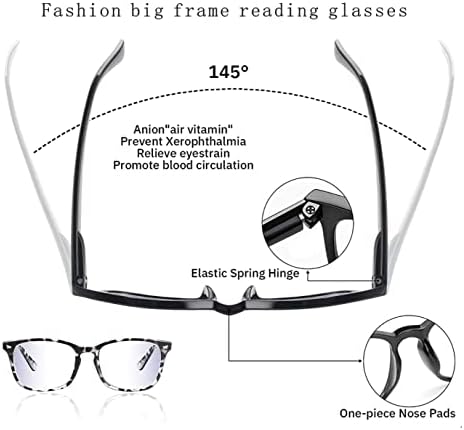 Очила за четене CBGLCFH за мъже, 3 опаковки, дамски слънчеви очила в синя рамка, в голяма рамка, блокиране на 99% от синя светлина за намаляване на главоболието (2,0 x, микс 3 цвята)