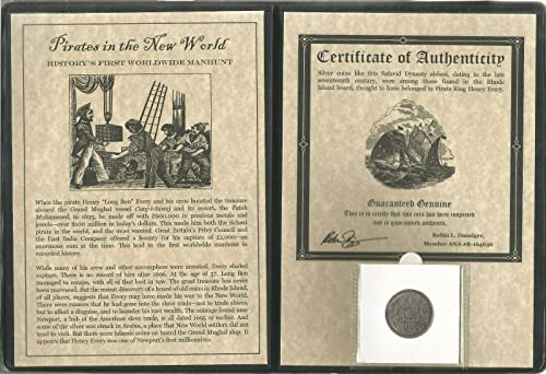 1695 Без знака на ментата Истински пират Сребърна монета от 17-ти век, принадлежавшая крал на пиратите Хенри Сертификат за автентичност и притежателя & Album Inc. продавачът е за 1 долар е Много добър