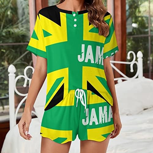 Ямайка Ямайски Флаг на Кралство Женски пижамный Комплект С Къс ръкав, Комплект за почивка, Риза и къси Панталони, Комплект пижам