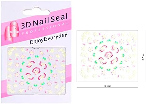 Стикери за нокти за жени и деца, Момичета - 10 Листа, 3D Самозалепващи Красиви Декорации за нокти Направи си сам, Комплект, състоящ се от Цветя, Летни Стикери за нокти, С