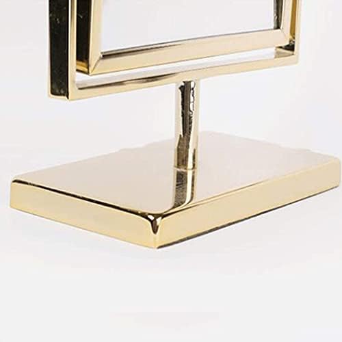 Тоалетен Огледало, Огледало за грим, Десктоп Двустранно Квадратно Огледало за красота, Тоалетно огледало с 2-кратно увеличение, Завъртане огледало за Баня на 360 °, Златно, Складное Тоалетен огледало за баня (Цвят: