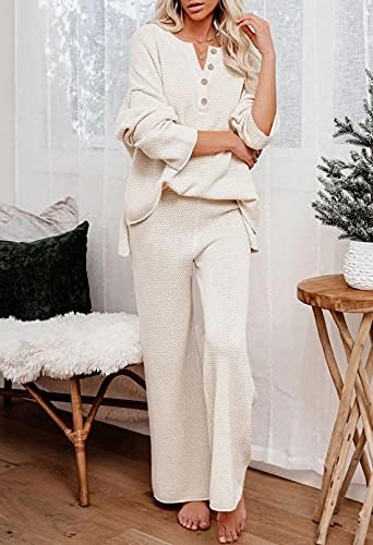 Дамски Ежедневни облекла от две части - Henley с V-образно деколте и копчета Свободно, намаляване, Есенно-Зимния Комплект с Штанами с дълъг ръкав