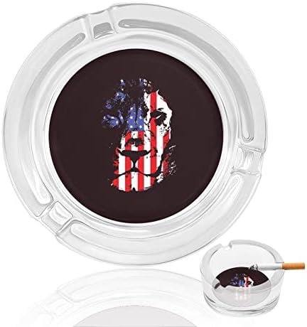 Лъвска глава с Флага на САЩ Стъклени Пепелници за Цигари и за Пури, Пепелник Кръгъл Калъф за употреба за Украса на Масата на Работния Плот Подарък