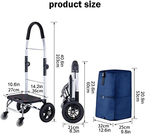 Ръчна количка за пазаруване Сгъваема кошница за пазаруване за хранителни стоки Универсална количка с Изолационни чанта на 4 колела и Еластична Въже Сгъваема Проду