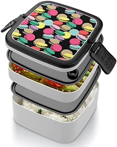 Цветна Кутия Macarons Bento Box Двуслойни Универсален Штабелируемый Контейнер за Обяд с Лъжица за Пикник, Работа и Пътуване