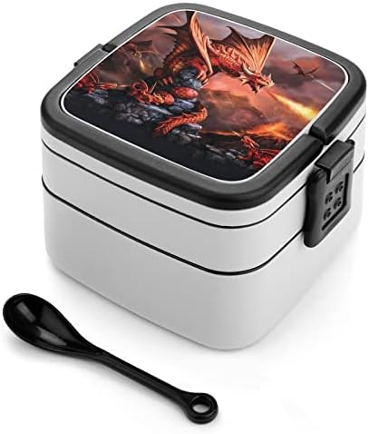 Двуслойни Универсален Контейнер за Обяд Fire Dragon Bento Box с Лъжица за Пикник, Работа и Пътуване