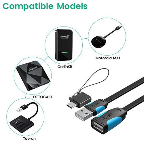 Удължителен кабел адаптер Carplay, за Motorola MA1, Carlinkit, Ottocast, Teeran Wireless Android Auto Адаптер за Кола, USB удължителен кабел, Плосък Кабел, 1,6 метра