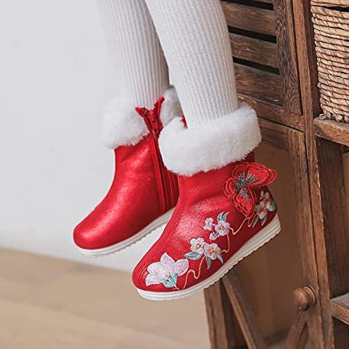 Зимни обувки за деца, Топли памучни обувки с бродерия за момичета, Нескользящая градинска обувки 3-12,5 години (в червено, за дете на 4,5-5 години)