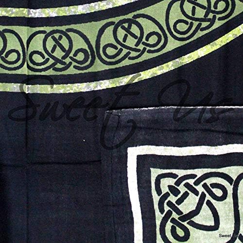 Индийското Изкуство Келтски Кръгла Възел Печат в памучна Покривка Правоъгълник 70x104 инча Черен Зелен
