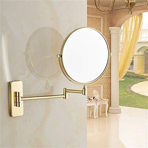 Стенно Огледало за грим LARRO, 8-инчов Двустранно Увеличително Огледало За Бръснене, Прибиращи кръгло Огледало за Баня, Хром, 7X (Цвят: Златен Размер: 10X)