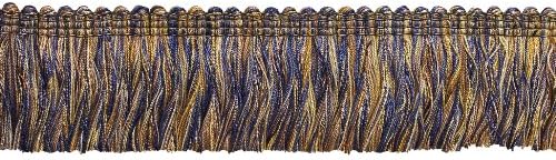 Декоративна шапките с ресни с дължина 1 3/4 инча (4 см) от колекцията на Барок (0175BB), тъмно бежово, синьо Многоцветен 5817 (тъмно синьо, кралско синьо, златисто-бежово), продава се двор (36 инча / 3 фута / 0,9