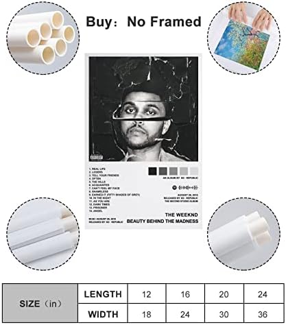 Плакат MEETJE Singer Weeknd Красотата на лудостта, Плакати на платно, Стенно Изкуство, Интериор за спални, Офис, Подарък за рожден ден, Без рамка: 12x18 инча (30x45 см)