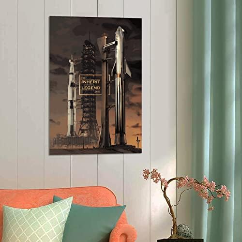 Космически кораб BNE SpaceX Starship и Сатурн V Космически Плакат на Платно и Стенни Художествена картина С Принтом Модерен Семеен Декор за Спалня Плакати 12x18 инча (30x45 см)