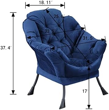 Столове за всекидневна JOMOL Съвременно Мързелив стол от Памучен плат, Акцентное Модерно Кресло за отдих, Единична Стоманена Рамка, Стол-диван за сядане с Подлакътници и странични джоб (син)