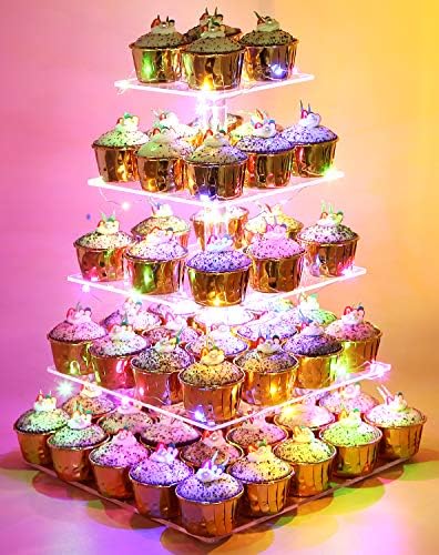 Поставка за печене на Vdomus, 5-Степенна Акрилна Поставка за Кифли с led Гирлянди, Кула Десертно Дърво за Рожден Ден/на Сватбени партита, Комплект със Стойка за печене Vdomu