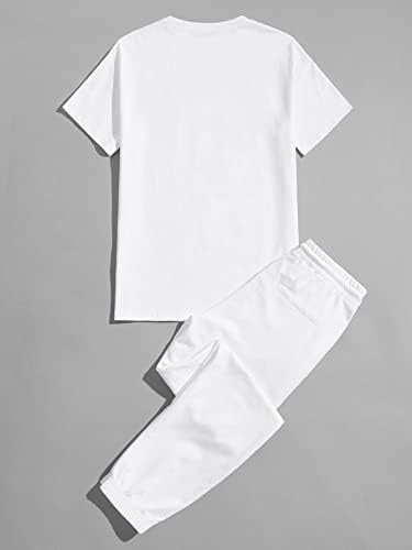 FIOXA Комплект дрехи от две части за мъже, тениски с бродирани букви и странични джоггеры с джобове (Цвят: бял, Размер: Голям)
