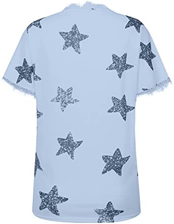 Женска тениска с графичен Дизайн, Летни Дантелени Ризи в стил Мозайка с V-образно деколте и принтом Звезди, Къс ръкав, Блузи, Тениски, S-5XL