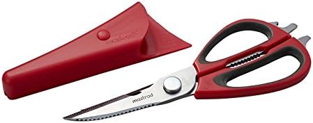 Универсални ножици Mastrad с Магнитен държач, Здрави остриета от неръждаема стомана, лесен за почистване, Ергономични дръжки, Червено - F24515