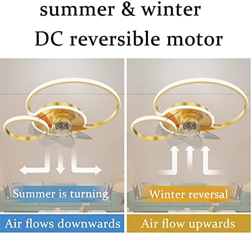 Полилеи FEHUN, Безшумни вентилатори с осветление и дистанционно управление, Заден вентилатор, 6-Високоскоростна Зимна и Лятна режими, с регулируема яркост, Led Тавана лампа, Хол, Спалня /Злато/a