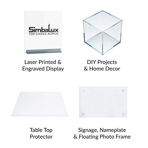 SimbaLux Акрилен лист От Прозрачен лят плексиглас 6 x 12 Малката панел с дебелина 1/8 (3 мм), Опаковка от 2 Прозрачни пластмасови Плексигласовых дъски със Защитно хартия за Постери, работи, Работи
