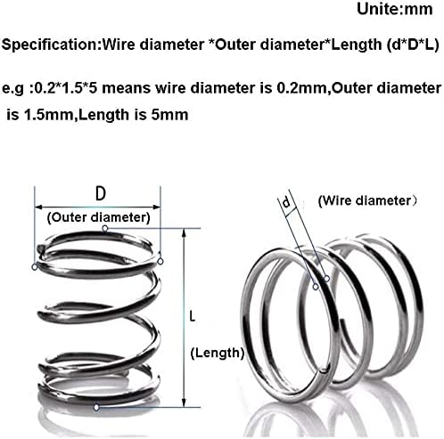 Кутия система за компресиране на Y-образна пружина 304 неръждаема стомана Нажимная пружина тел с диаметър от 1,5 мм и Външен диаметър 12 мм и Дължина от 10 до 50 мм, 10 бр. Пр