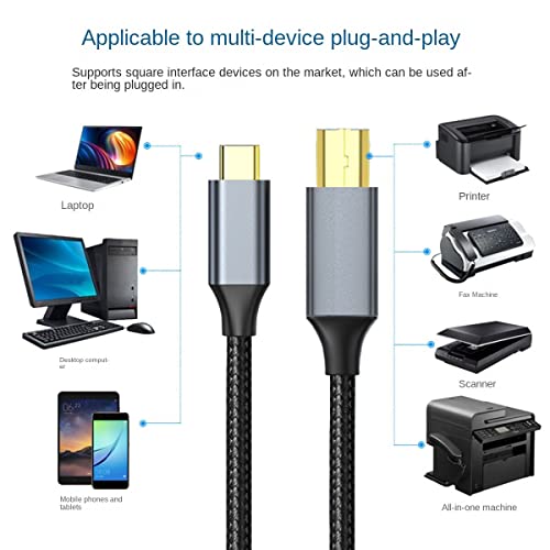 YSJJZRL USB Кабел C до принтера, штекерный кабел на скенера C USB към USB B, който е съвместим с устройства на HP, Canon, принтери и т.н. Type-C (2 метра)
