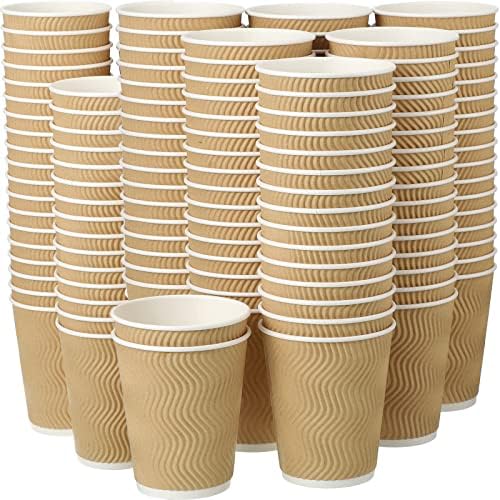 200 Опаковки, картонени чаши с обем от 12 унции, за еднократна употреба Хартиени Чаши с накъдрена изолация, кафе Чаши с вълнообразни тапети, Крафт-чаши за топли напитк?