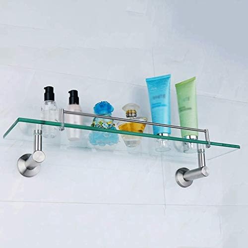 UXZDX CUJUX Стъклен рафт Органайзер за съхранение в Банята с дебело закалено стъкло и матово покритие от никел, устойчив на корозия (Цвят: сребърен размер: 52-12 см)