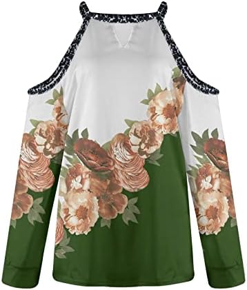 Есенна женска тениска с открити рамене, свободен ден за ден най-туника с хубав принтом в цвят блок, основни блузи с къс ръкав и отворена врата