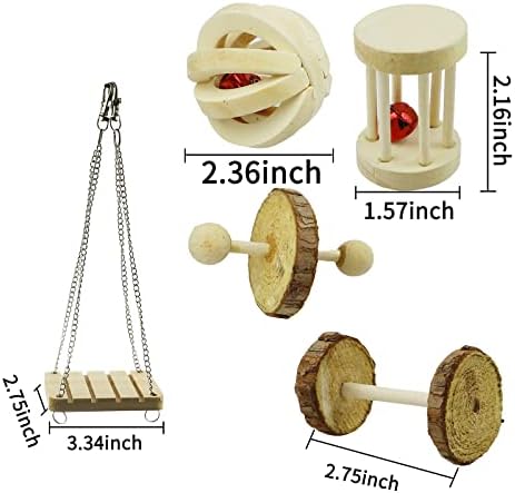 Toysructin 5 бр. Комплект Дъвчащи Играчки за Хамстер, Грижа За Зъбите, Морско Свинче, Дъвчене Играчки, Клетки, Аксесоари за Малки Животни, Измельчающих Зъби, Натурални Дървени Люлки, Стълби-Люлки, Играчки за игри с
