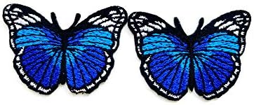 Та комплект от 2 Малки. Мини-хубава пеперуда син цвят, красива цветна мультяшная нашивка, бродирани нашивкой на желязо, нашивка за раници, дънкови облекла и т.н.