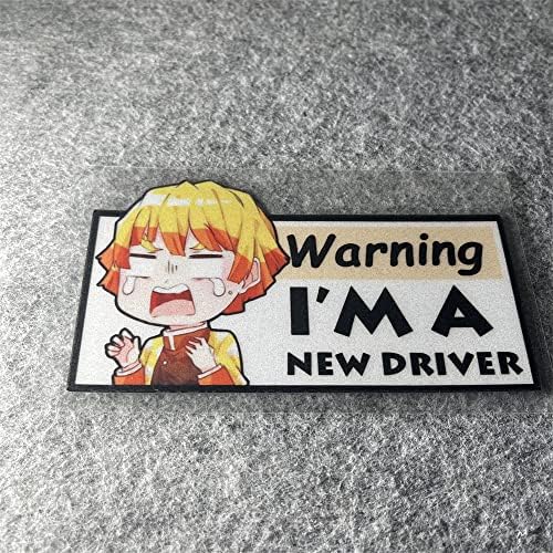 Horayten Етикети за полагане на автомобили Предупреждение Аз съм Нов шофьор за Demon Slayer Zenitsu Hashibira Inosuke Стикер Мотор на Автомобил, Камион под Наем Апликация (200x112 мм, A)