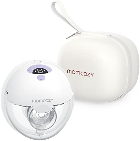 Молокоотсос Momcozy M5 Hands Free, Носене Молокоотсос за устната кухина на Бебето с Двойно Уплътнение Фланец, 3 режима и 9 нива, Преносими Електрически Молокоотсос - 24 мм, 1 опаковка Лилав цвят.