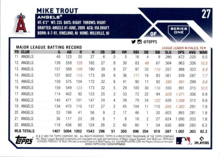 2023 Topps #27 Майк Пъстърва Лос Анджелис Энджелс Серия 1 Бейзболна картичка MLB